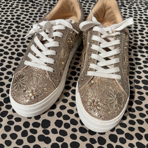 Betsey Johnson Gold Embellished Platform Sneakers, size 9.5 - Picture 1 of 9